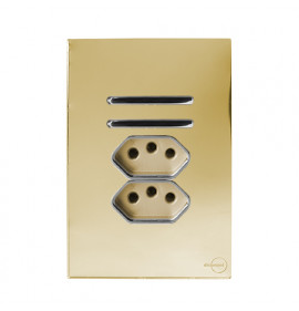 Conjunto Interruptor Duplo (1 Simples + 1 Paralelo) + 2 Tomada 10a 4x2 - Novara Glass Dourado Cromado